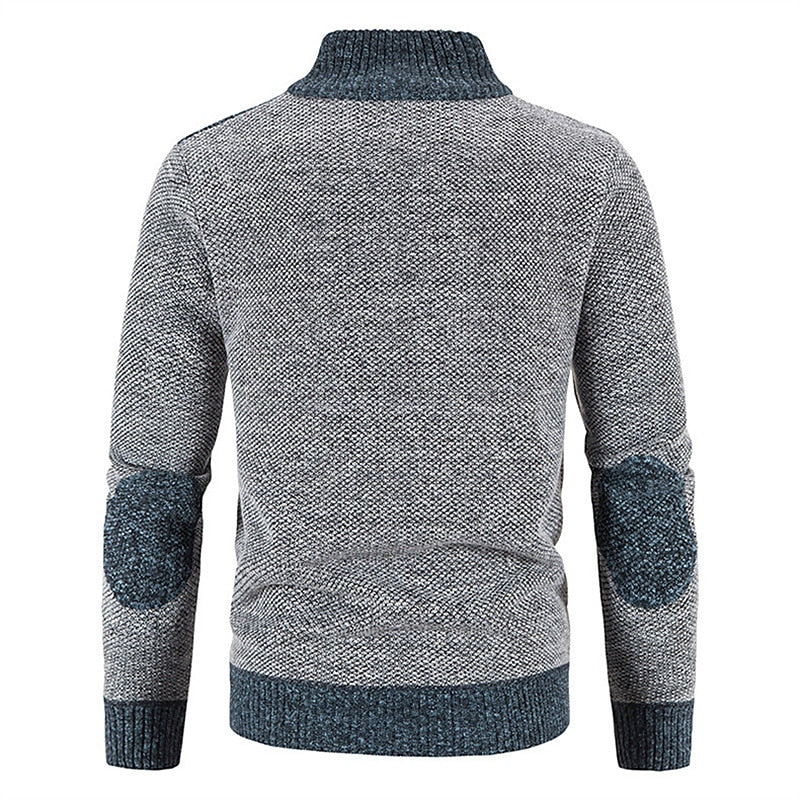 Knit Cardigan Sweater Men's Stand Collar Zip-Up Jacket with Chest Pocket – Casual, Office, Winter, Gift