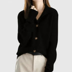 Knit Cardigan Women's Collared Button-Up Long Sleeve Sweater Beige – Casual, Office, Gift