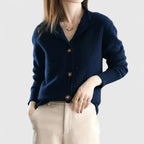 Knit Cardigan Women's Collared Button-Up Long Sleeve Sweater Beige – Casual, Office, Gift