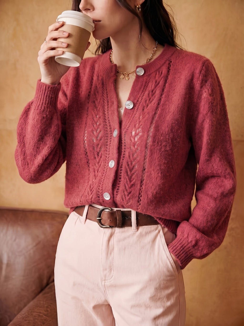 Knit Cardigan Women's Long Sleeve Round Neck Button-Up Sweater – Casual, Office · Faylori