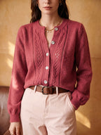 Knit Cardigan Women's Long Sleeve Round Neck Button-Up Sweater – Casual, Office · Faylori