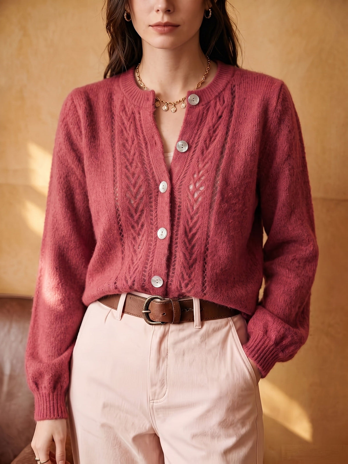 Knit Cardigan Women's Long Sleeve Round Neck Button-Up Sweater – Casual, Office · Faylori