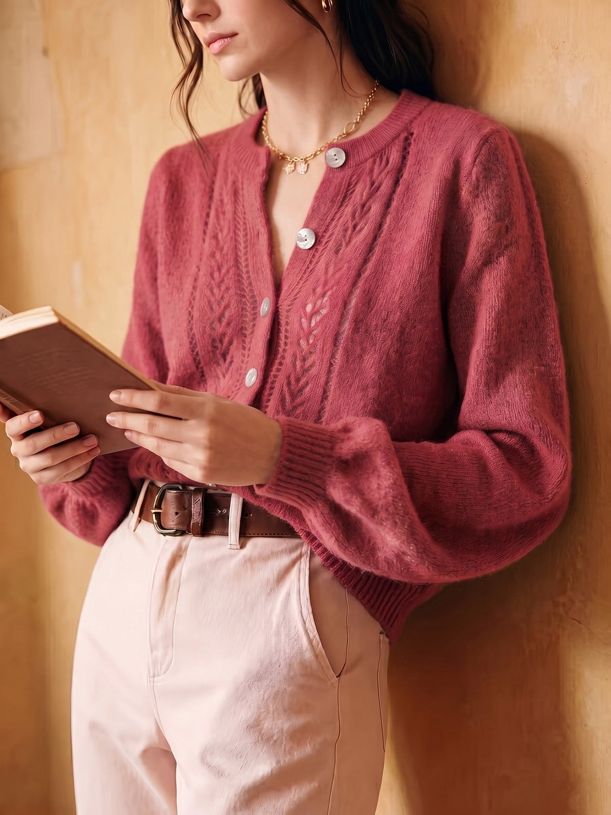 Knit Cardigan Women's Long Sleeve Round Neck Button-Up Sweater – Casual, Office · Faylori