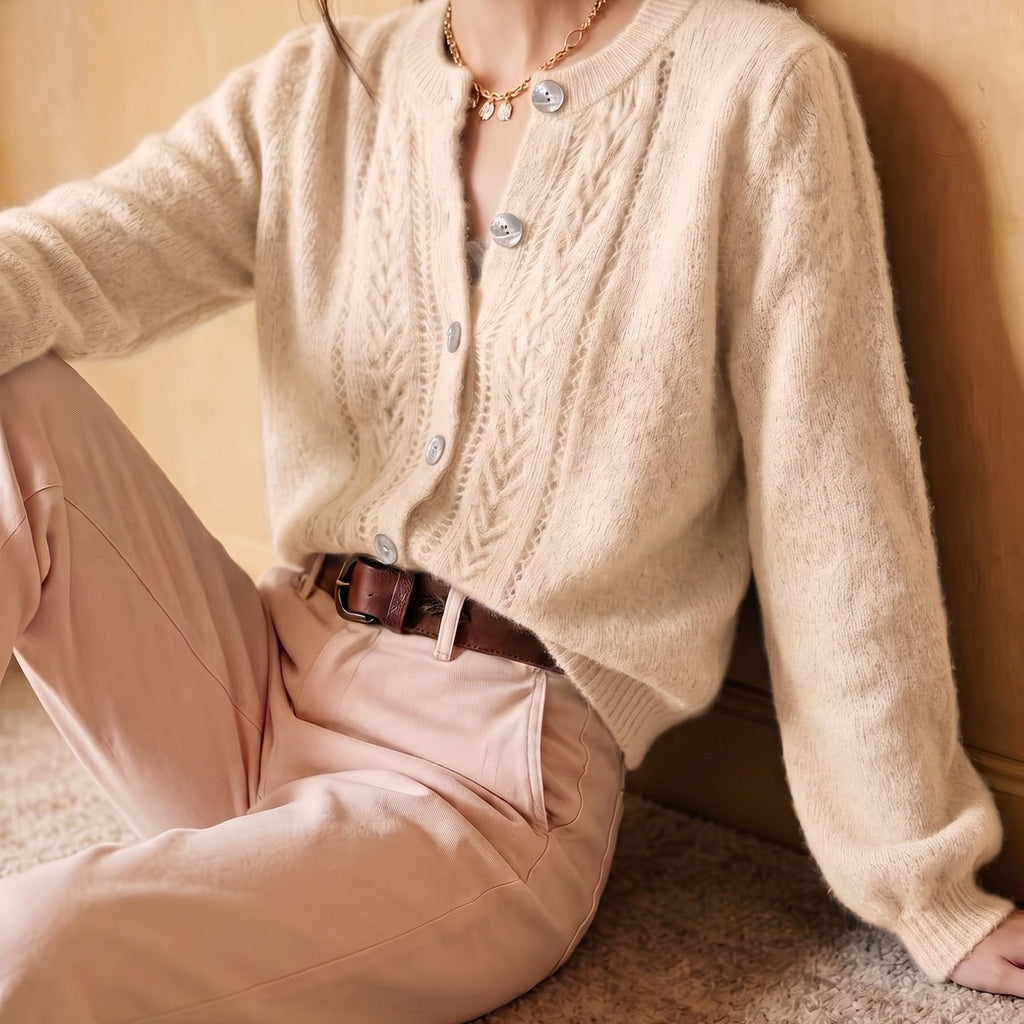 Knit Cardigan Women's Long Sleeve Round Neck Button-Up Sweater – Casual, Office · Faylori