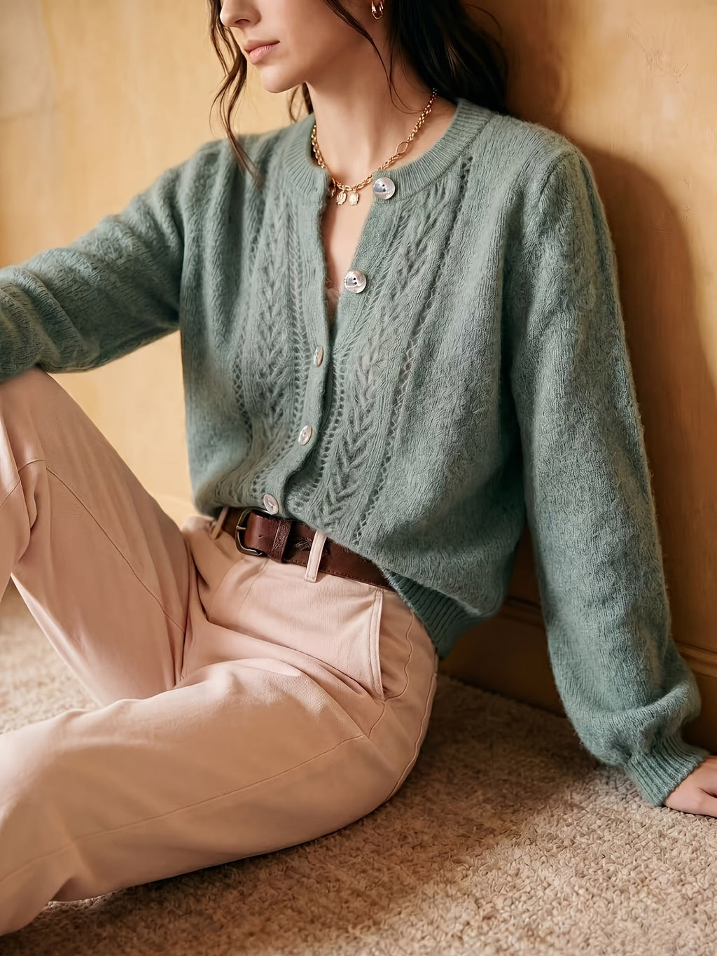 Knit Cardigan Women's Long Sleeve Round Neck Button-Up Sweater – Casual, Office · Faylori
