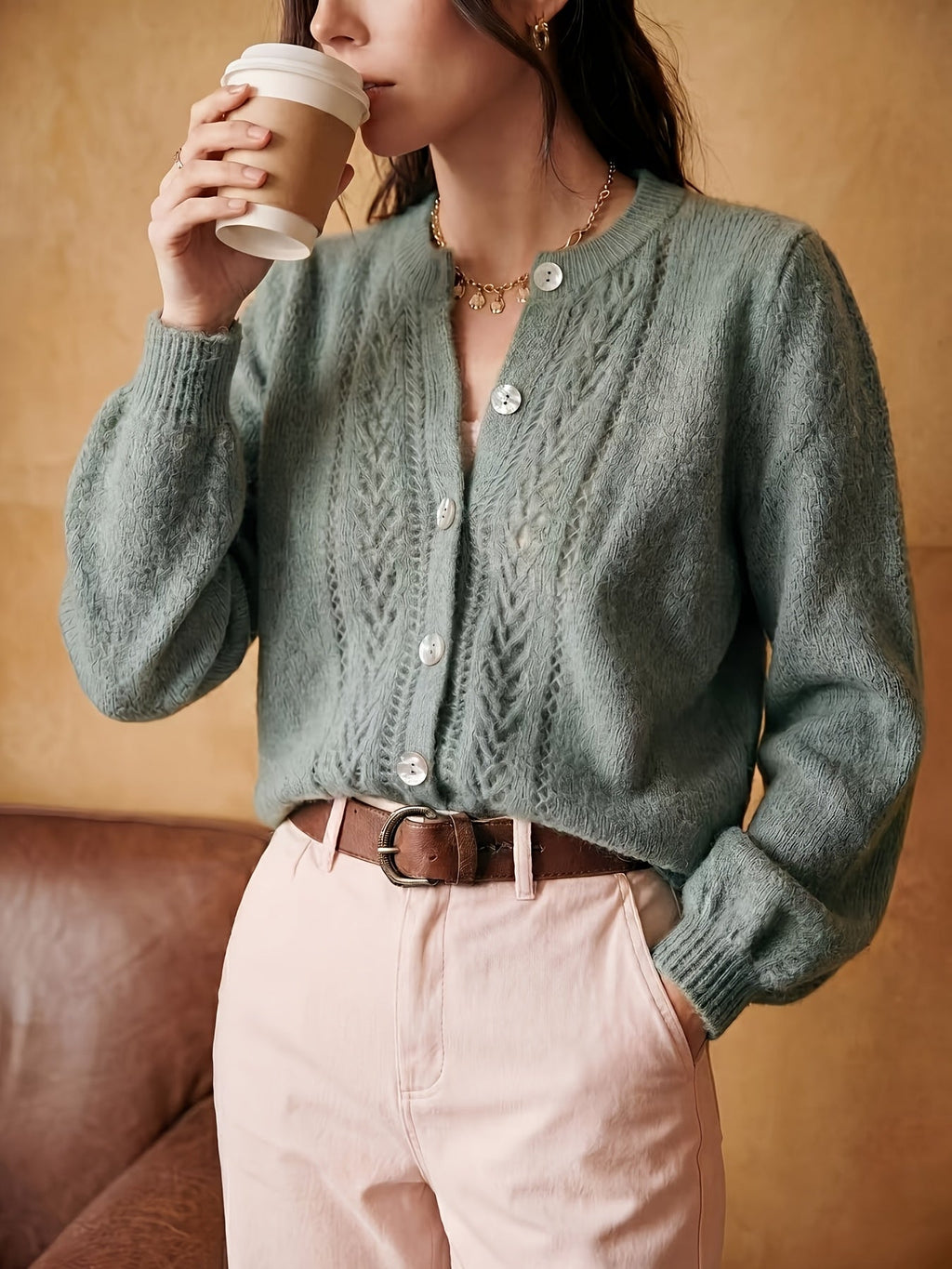 Knit Cardigan Women's Long Sleeve Round Neck Button-Up Sweater – Casual, Office · Faylori