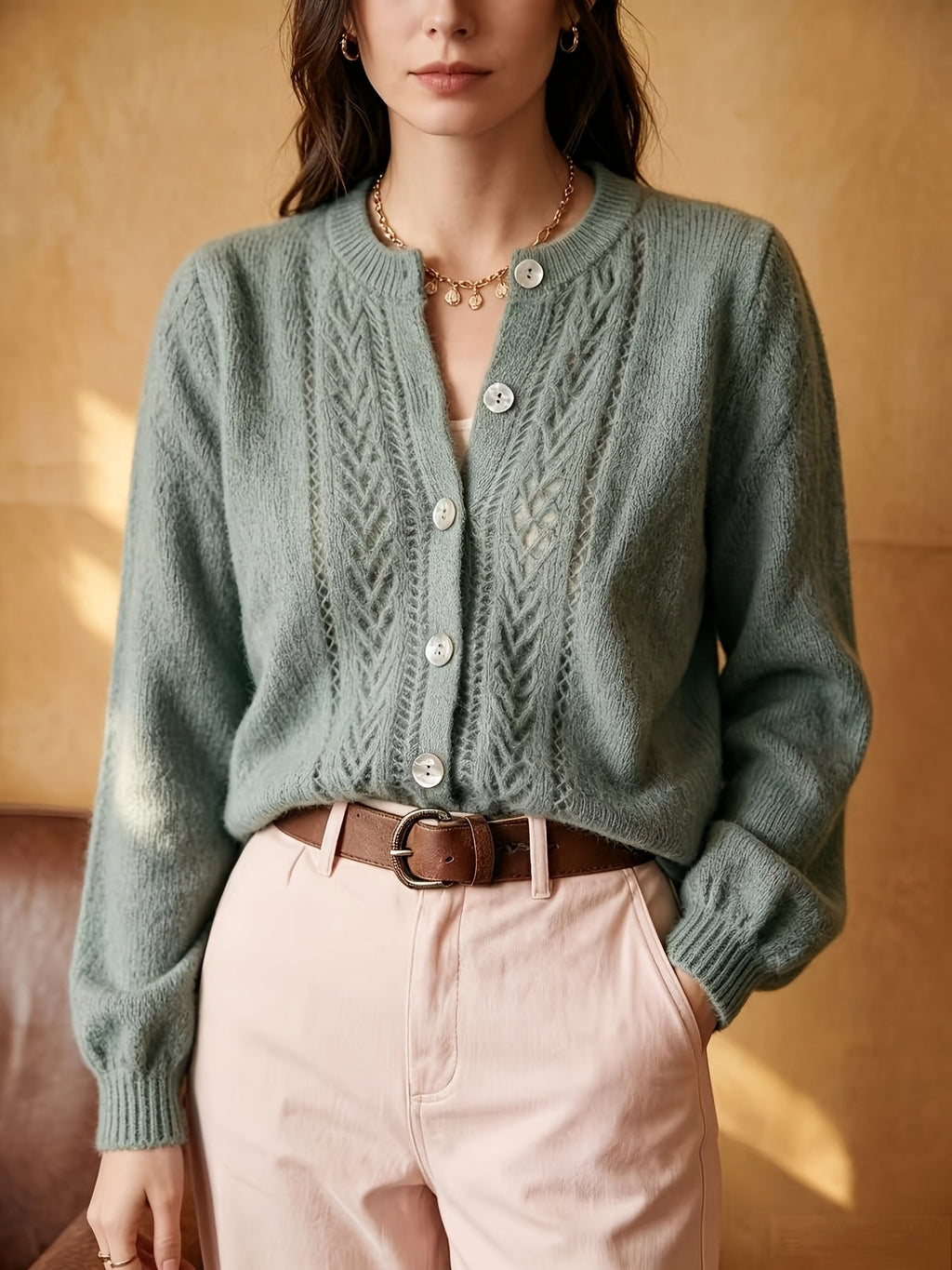 Knit Cardigan Women's Long Sleeve Round Neck Button-Up Sweater – Casual, Office · Faylori