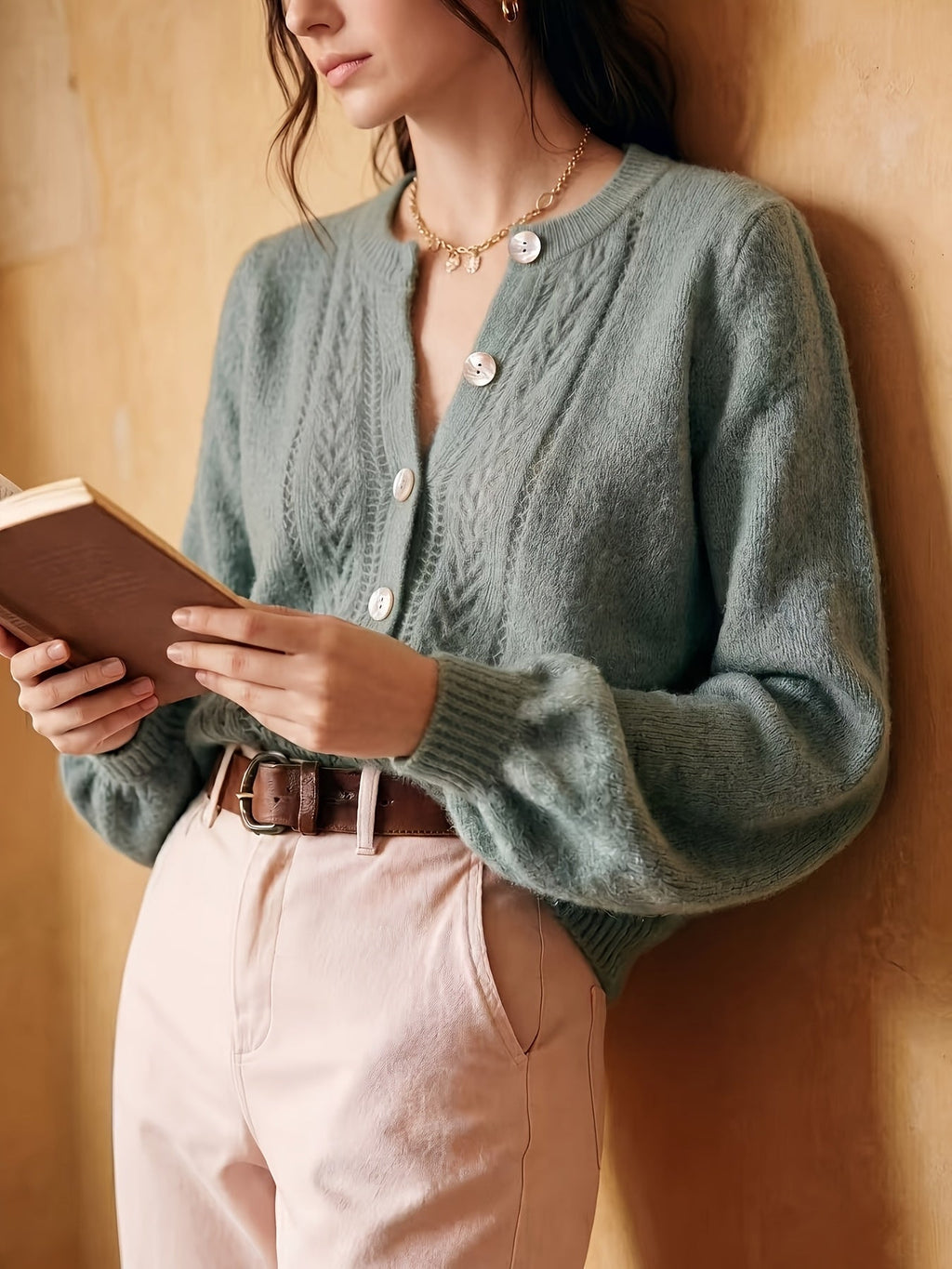 Knit Cardigan Women's Long Sleeve Round Neck Button-Up Sweater – Casual, Office · Faylori