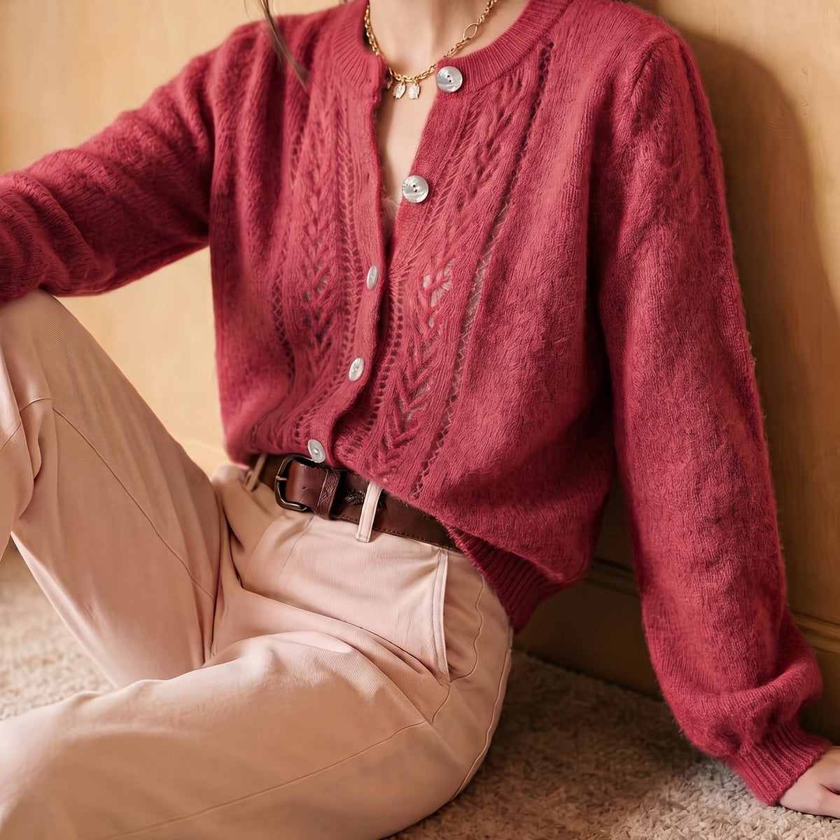 Knit Cardigan Women's Long Sleeve Round Neck Button-Up Sweater – Casual, Office · Faylori
