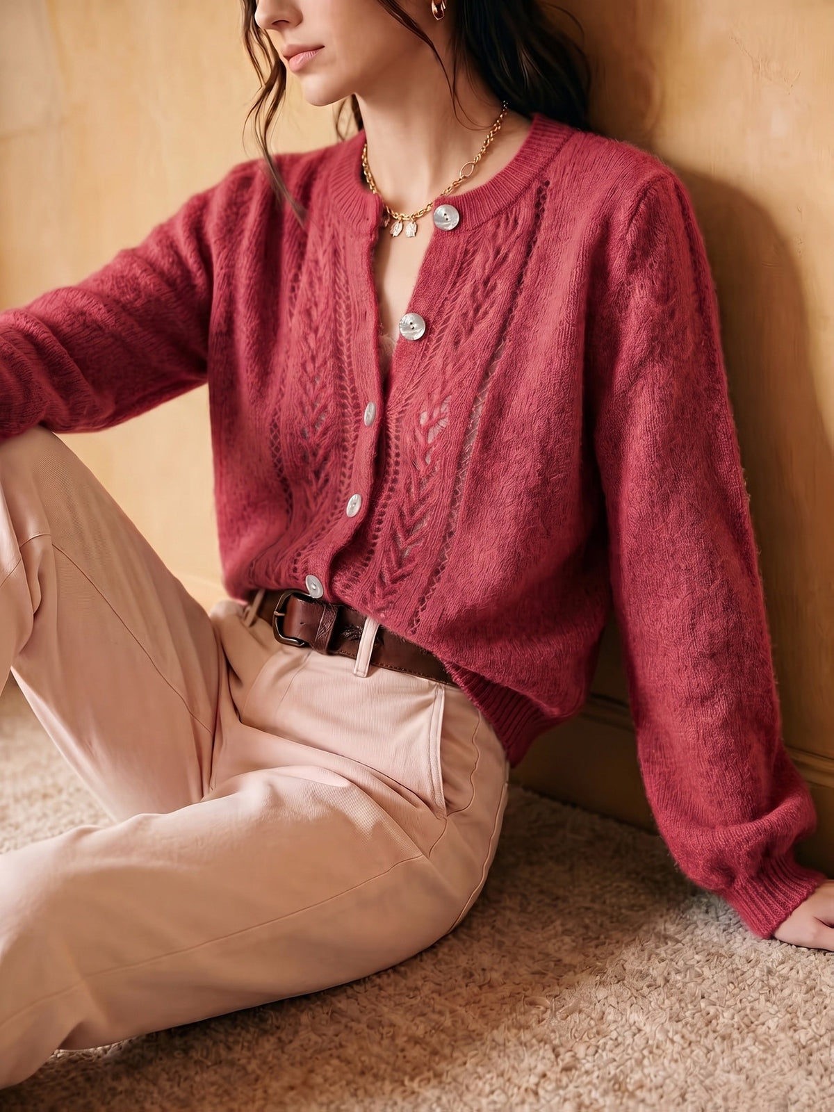 Knit Cardigan Women's Long Sleeve Round Neck Button-Up Sweater – Casual, Office · Faylori