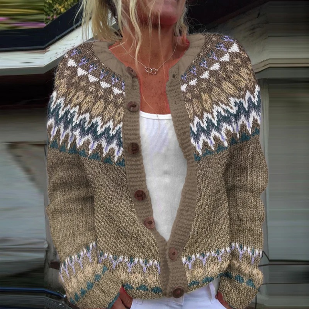 Knit Cardigan Women's Nordic Fair Isle Pattern Button-Front – Casual, Office · Faylori