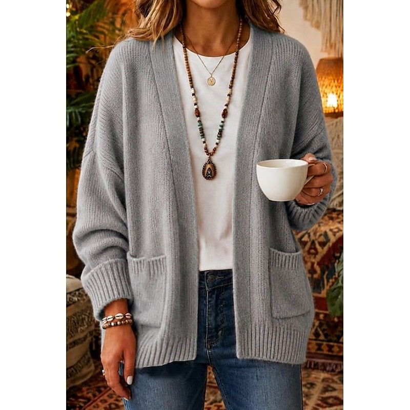 Knit Cardigan Women's Open Front Long Sleeve with Pockets – Casual, Office, Fall Layering, Gift