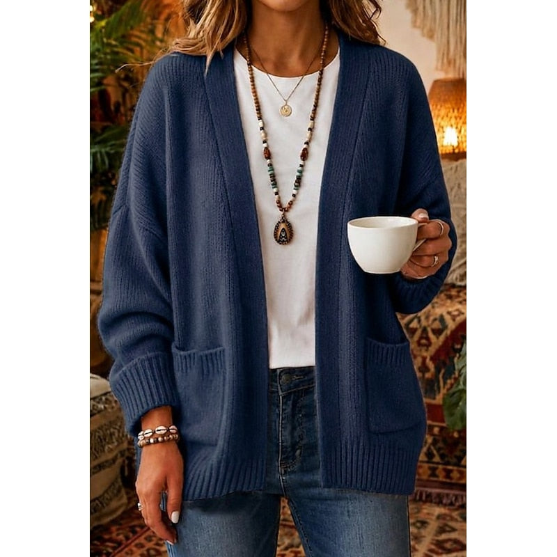 Knit Cardigan Women's Open Front Long Sleeve with Pockets – Casual, Office, Fall Layering, Gift