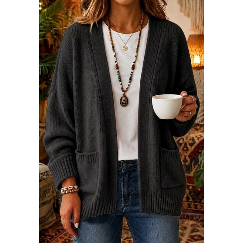 Knit Cardigan Women's Open Front Long Sleeve with Pockets – Casual, Office, Fall Layering, Gift