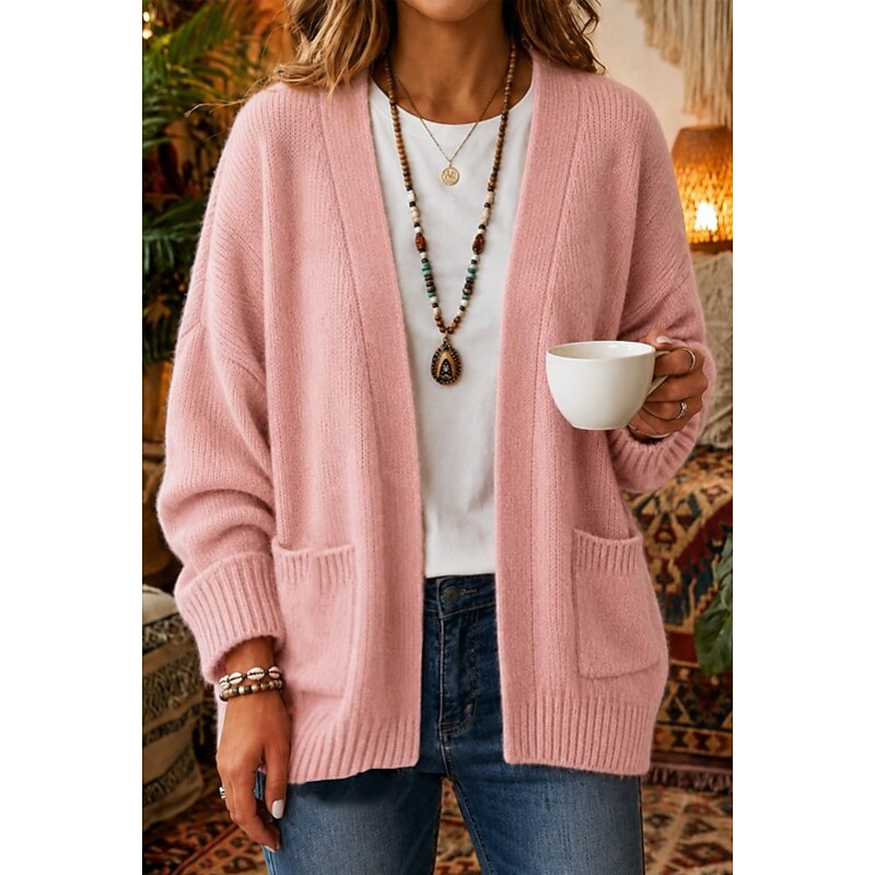 Knit Cardigan Women's Open Front Long Sleeve with Pockets – Casual, Office, Fall Layering, Gift