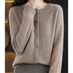Knit Cardigan Women's Rose Pink Button-Up Round Neck Long Sleeve – Office, Holiday, Gift