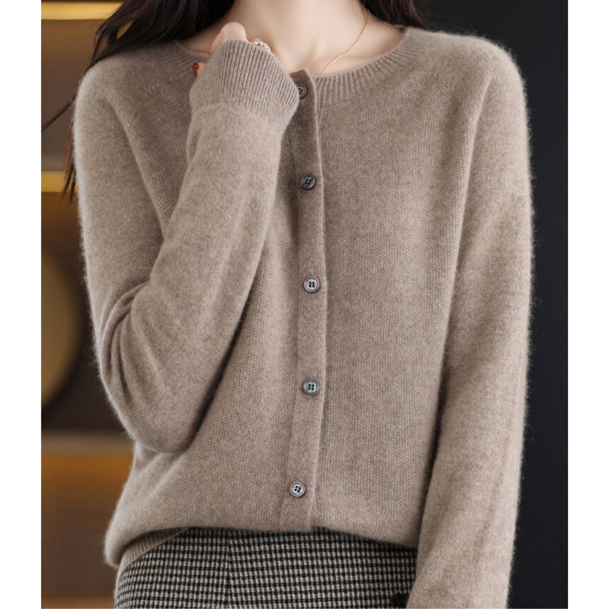 Knit Cardigan Women's Rose Pink Button-Up Round Neck Long Sleeve – Office, Holiday, Gift