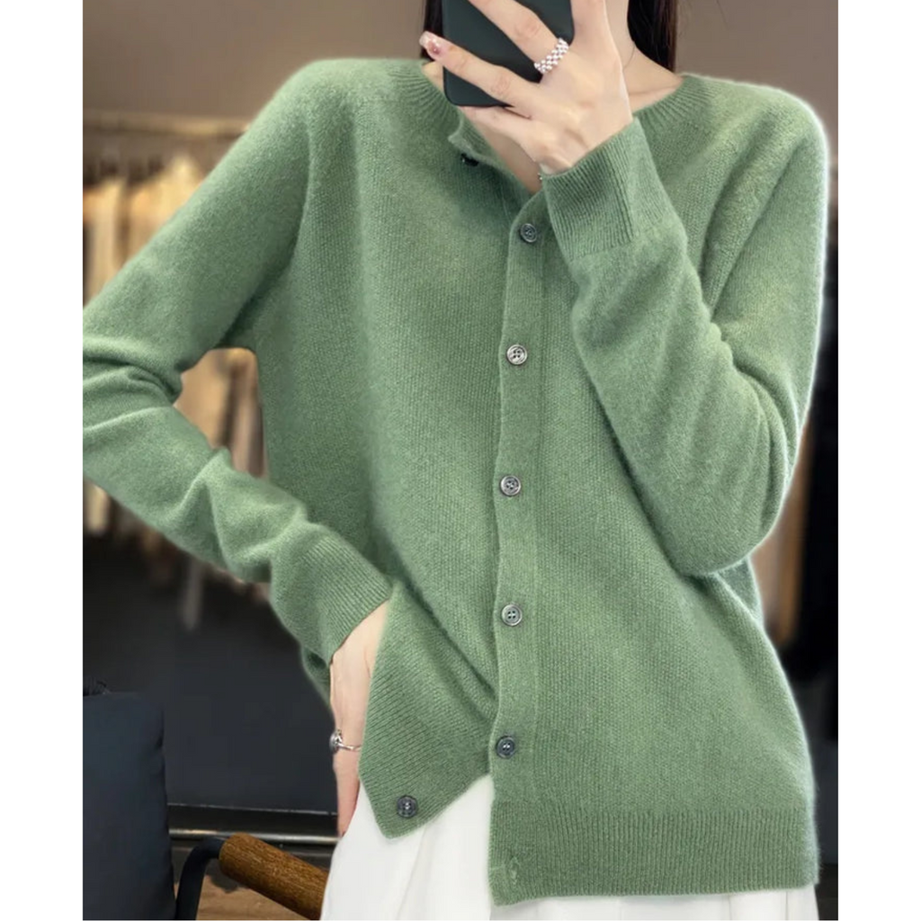 Knit Cardigan Women's Rose Pink Button-Up Round Neck Long Sleeve – Office, Holiday, Gift