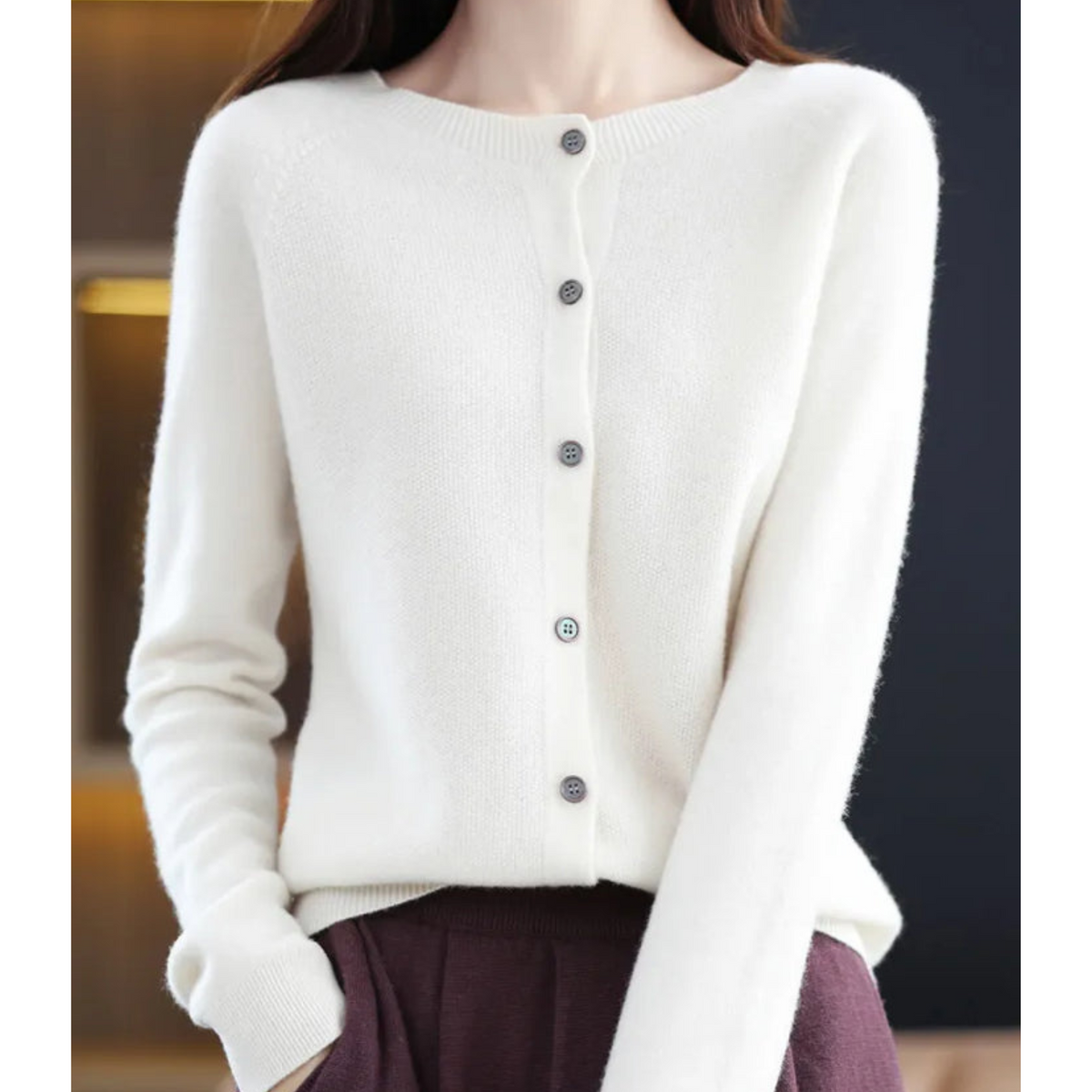 Knit Cardigan Women's Rose Pink Button-Up Round Neck Long Sleeve – Office, Holiday, Gift