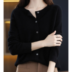 Knit Cardigan Women's Rose Pink Button-Up Round Neck Long Sleeve – Office, Holiday, Gift