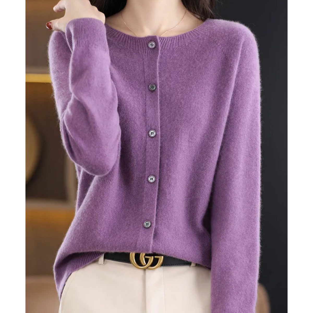 Knit Cardigan Women's Rose Pink Button-Up Round Neck Long Sleeve – Office, Holiday, Gift