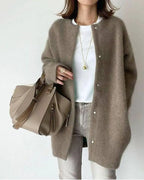 Knit Cardigan Women's Round Neck Snap-Front Long Sweater – Casual, Office, Layering, Gift