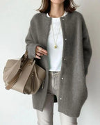 Knit Cardigan Women's Round Neck Snap-Front Long Sweater – Casual, Office, Layering, Gift