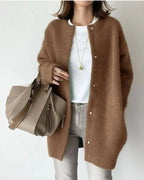 Knit Cardigan Women's Round Neck Snap-Front Long Sweater – Casual, Office, Layering, Gift