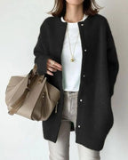 Knit Cardigan Women's Round Neck Snap-Front Long Sweater – Casual, Office, Layering, Gift