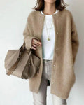 Knit Cardigan Women's Round Neck Snap-Front Long Sweater – Casual, Office, Layering, Gift