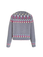 Knit Cardigan Women's V-Neck Button-Up Green Nordic Pattern Sweater – Casual, Layering