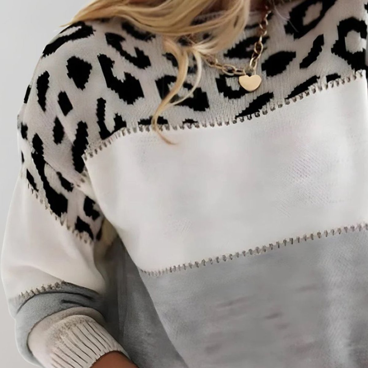 Knit Jumper Women's Leopard Print Colorblock Crew Neck Long Sleeve Sweater – Casual, Office