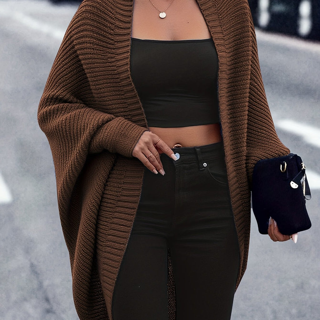 Knit Longline Cardigan Women's Open Front Batwing Sleeve Sweater – Casual, Layering, Gift