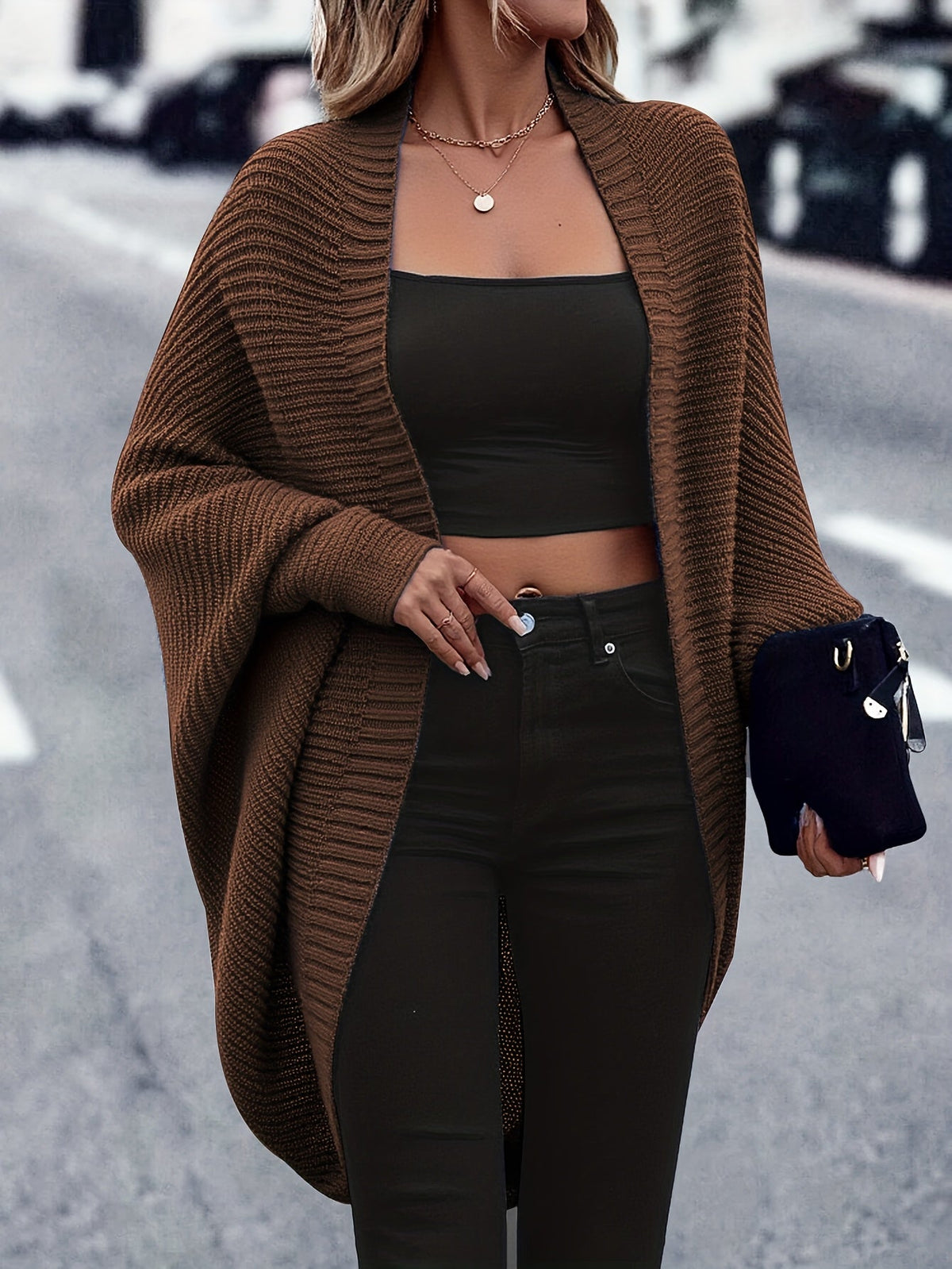 Knit Longline Cardigan Women's Open Front Batwing Sleeve Sweater – Casual, Layering, Gift