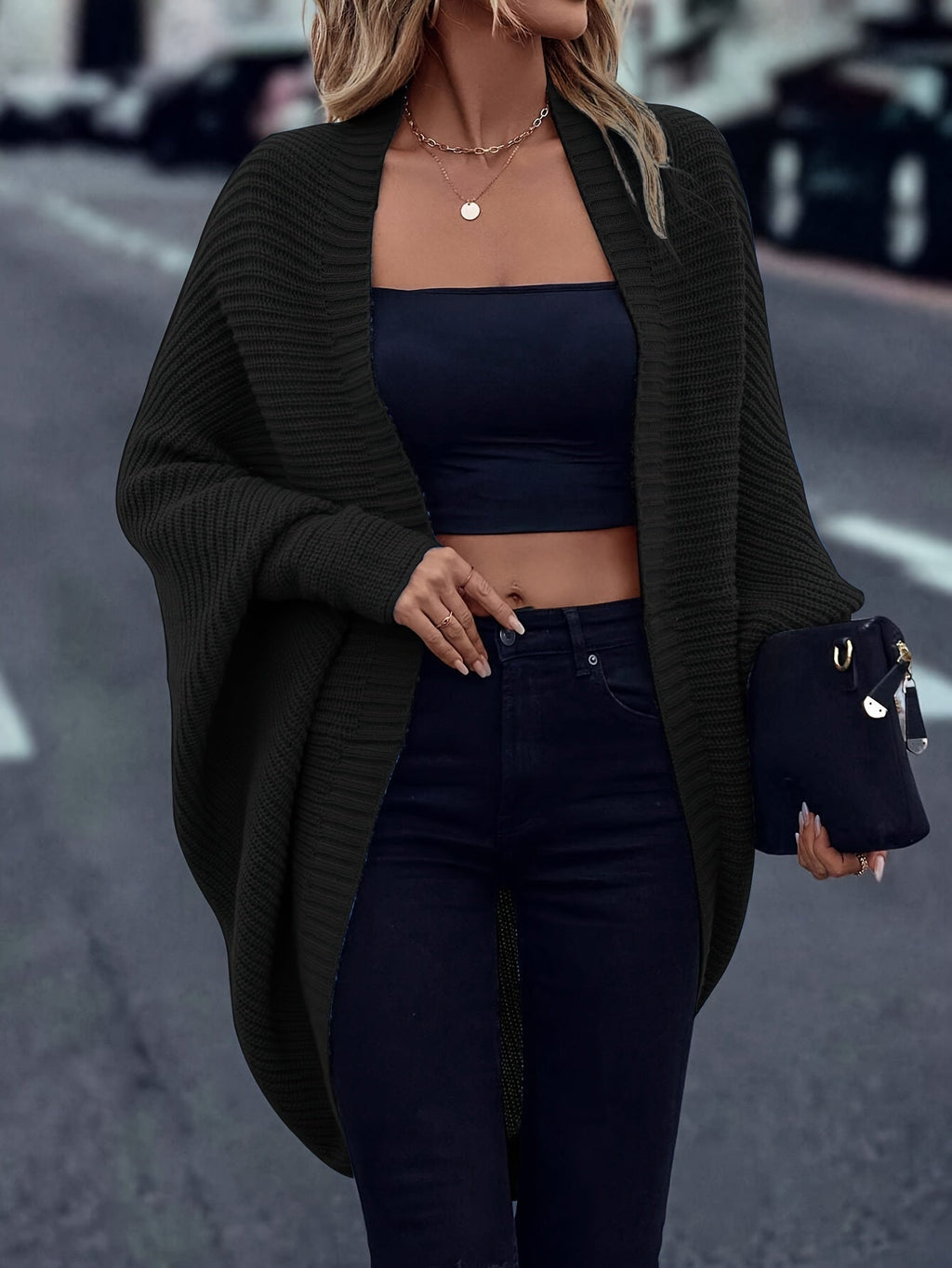 Knit Longline Cardigan Women's Open Front Batwing Sleeve Sweater – Casual, Layering, Gift