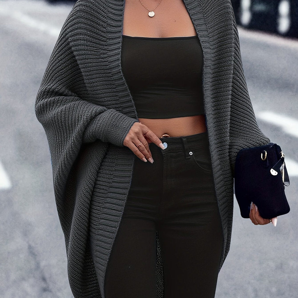 Knit Longline Cardigan Women's Open Front Batwing Sleeve Sweater – Casual, Layering, Gift