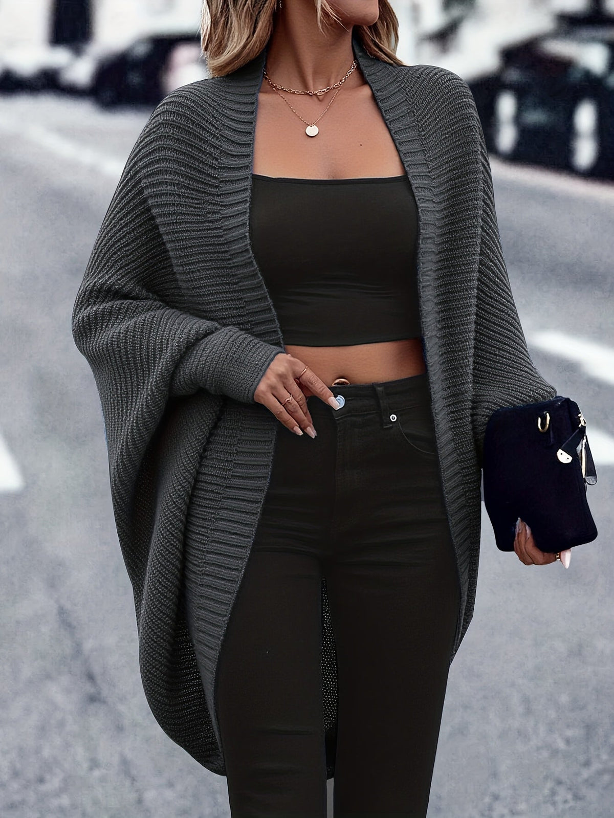 Knit Longline Cardigan Women's Open Front Batwing Sleeve Sweater – Casual, Layering, Gift