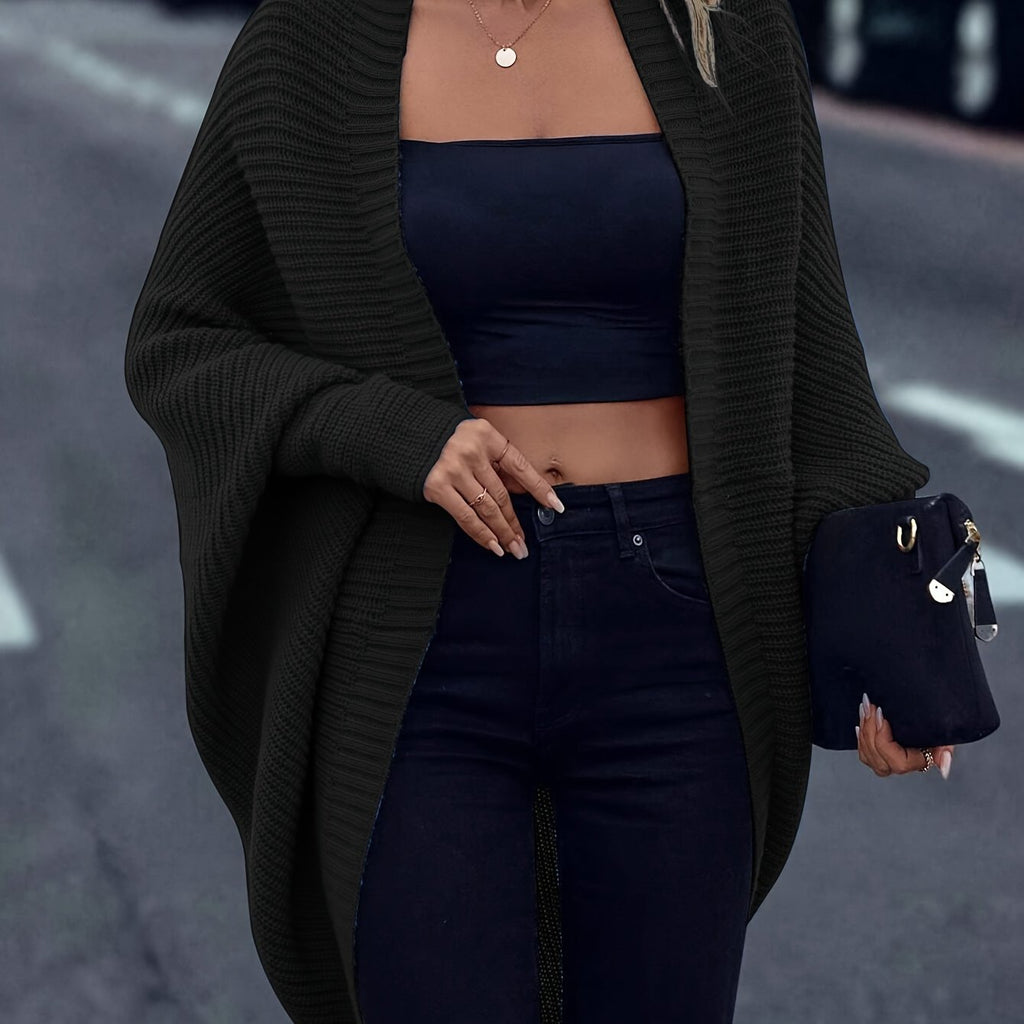 Knit Longline Cardigan Women's Open Front Batwing Sleeve Sweater – Casual, Layering, Gift