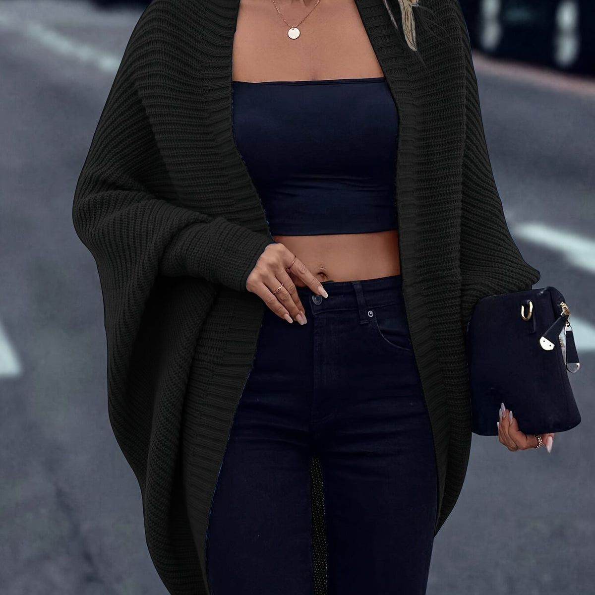 Knit Longline Cardigan Women's Open Front Batwing Sleeve Sweater – Casual, Layering, Gift