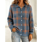 Knit Plaid Cardigan Women's Long Sleeve Button Collared Sweater – Casual, Office, Holiday, Gift