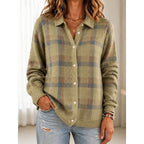Knit Plaid Cardigan Women's Long Sleeve Button Collared Sweater – Casual, Office, Holiday, Gift