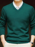 Knit Pullover Sweater Men's V-Neck Long Sleeve Red – Office, Casual, Layering, Gift