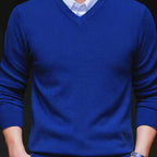 Knit Pullover Sweater Men's V-Neck Long Sleeve Red – Office, Casual, Layering, Gift