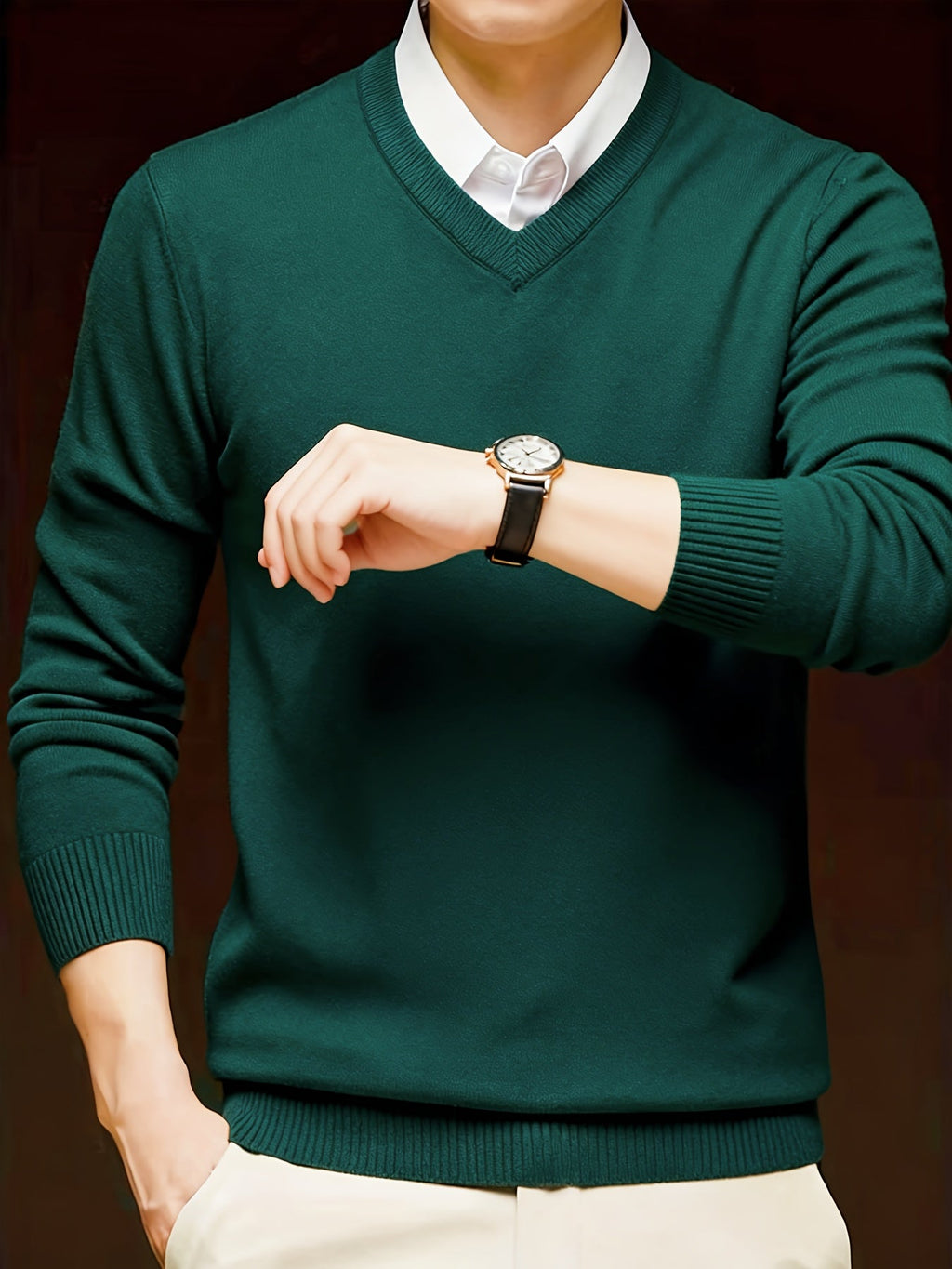 Knit Pullover Sweater Men's V-Neck Long Sleeve Red – Office, Casual, Layering, Gift