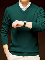 Knit Pullover Sweater Men's V-Neck Long Sleeve Red – Office, Casual, Layering, Gift