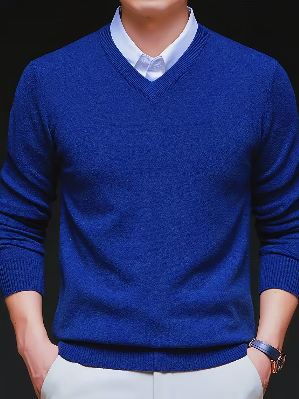 Knit Pullover Sweater Men's V-Neck Long Sleeve Red – Office, Casual, Layering, Gift