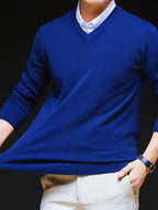 Knit Pullover Sweater Men's V-Neck Long Sleeve Red – Office, Casual, Layering, Gift