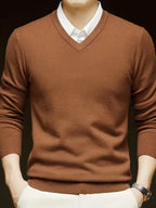Knit Pullover Sweater Men's V-Neck Long Sleeve Red – Office, Casual, Layering, Gift