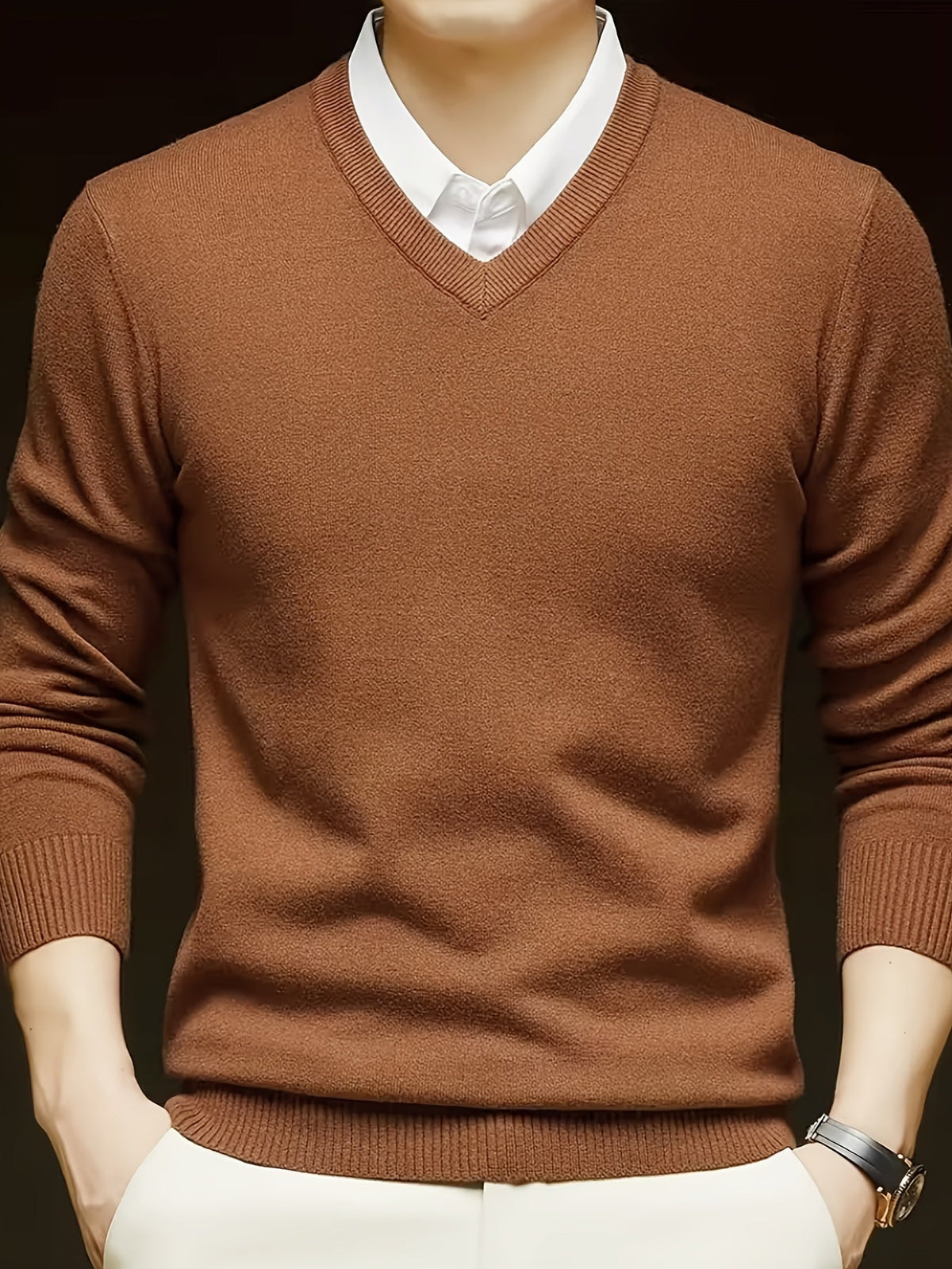 Knit Pullover Sweater Men's V-Neck Long Sleeve Red – Office, Casual, Layering, Gift