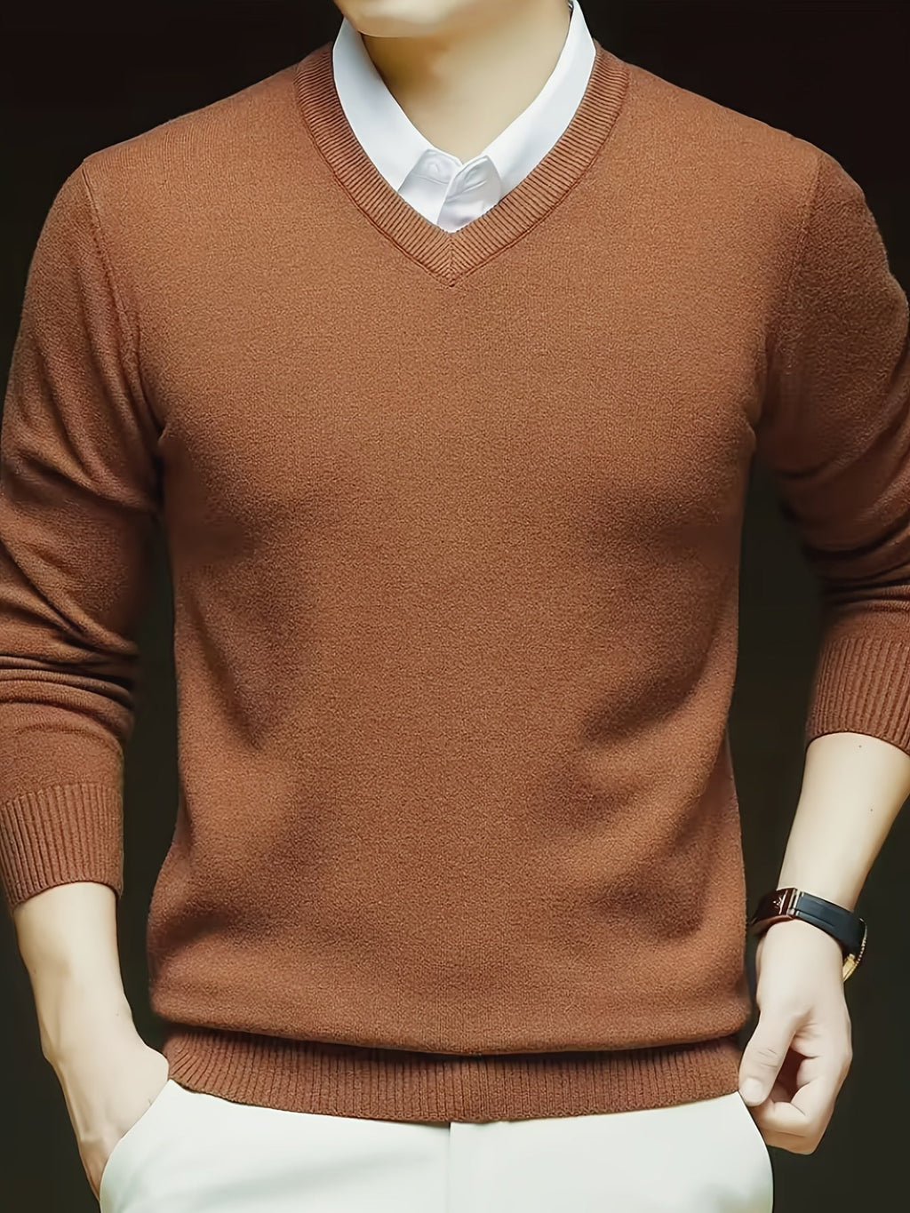 Knit Pullover Sweater Men's V-Neck Long Sleeve Red – Office, Casual, Layering, Gift